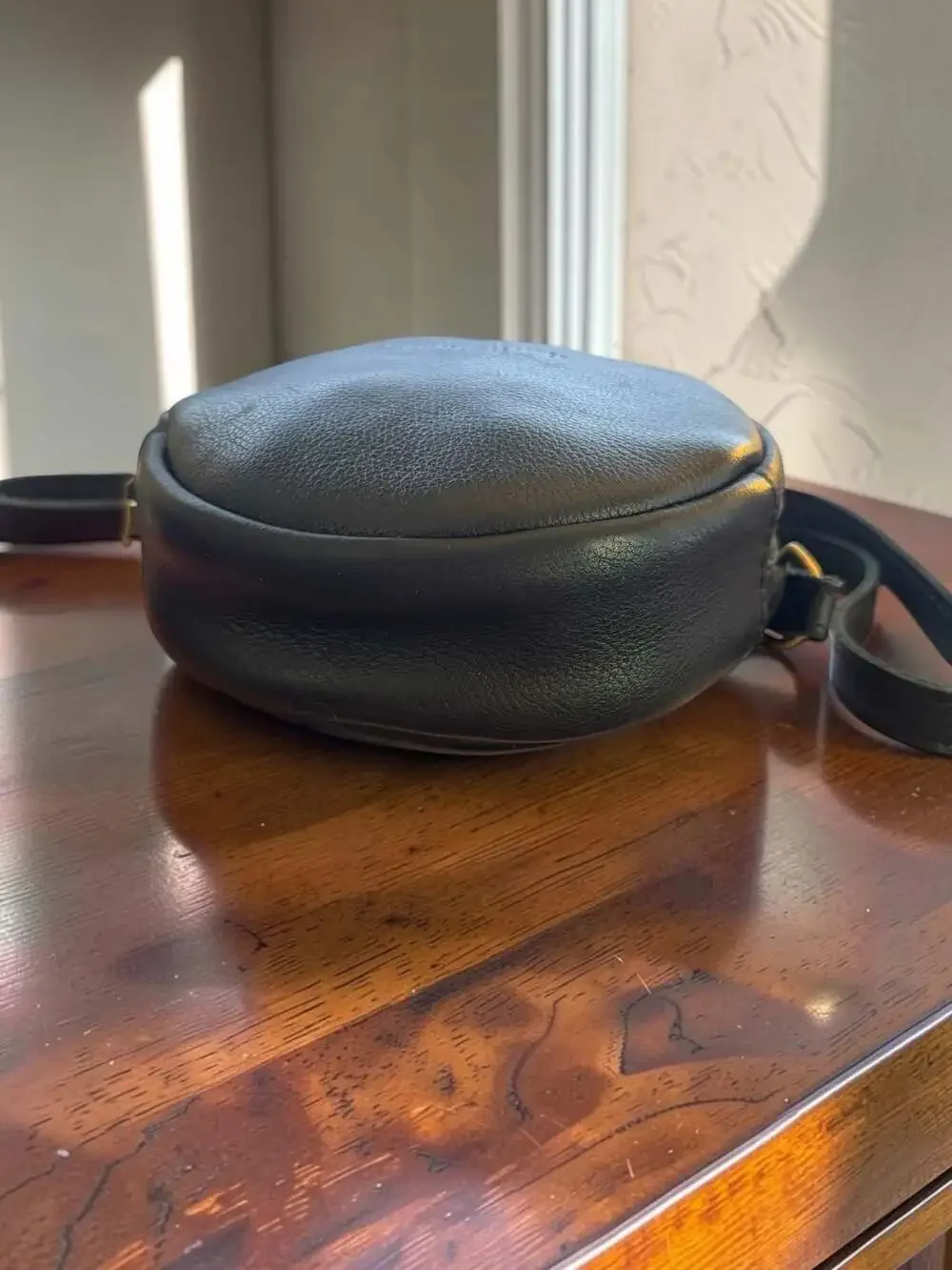 Portland Leather Goods Black Leather Circle Crossbody Bag